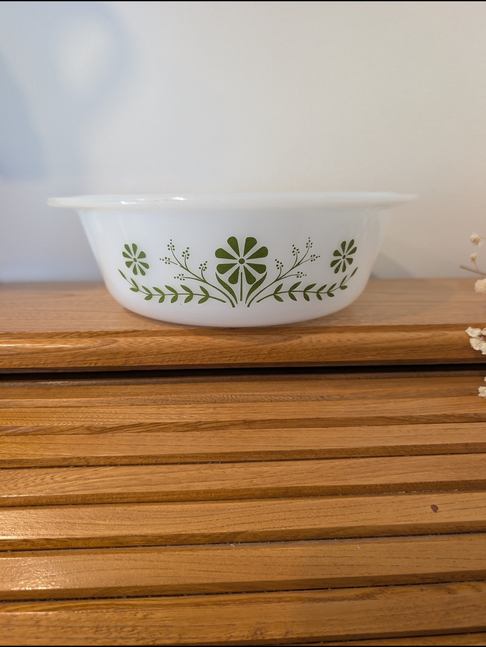 Vintage Glasbake Green Floral Mixing Bowl – Model J‑2600